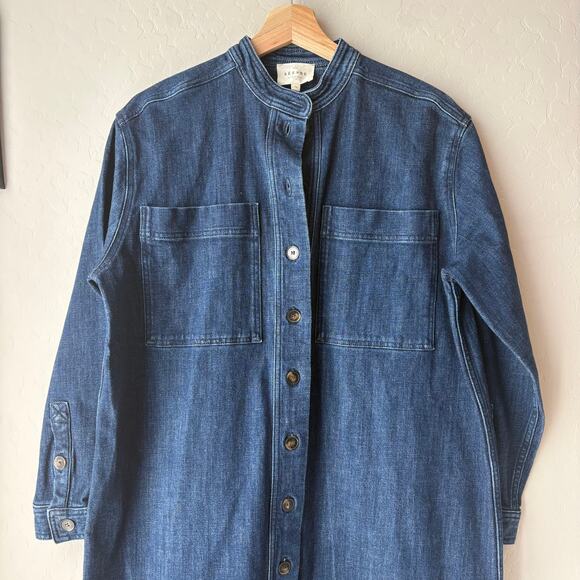 Sezane Dress Navi Denim Jean Long Sleeve Midi Dress Dark Blue Size 36 - Picture 4 of 8